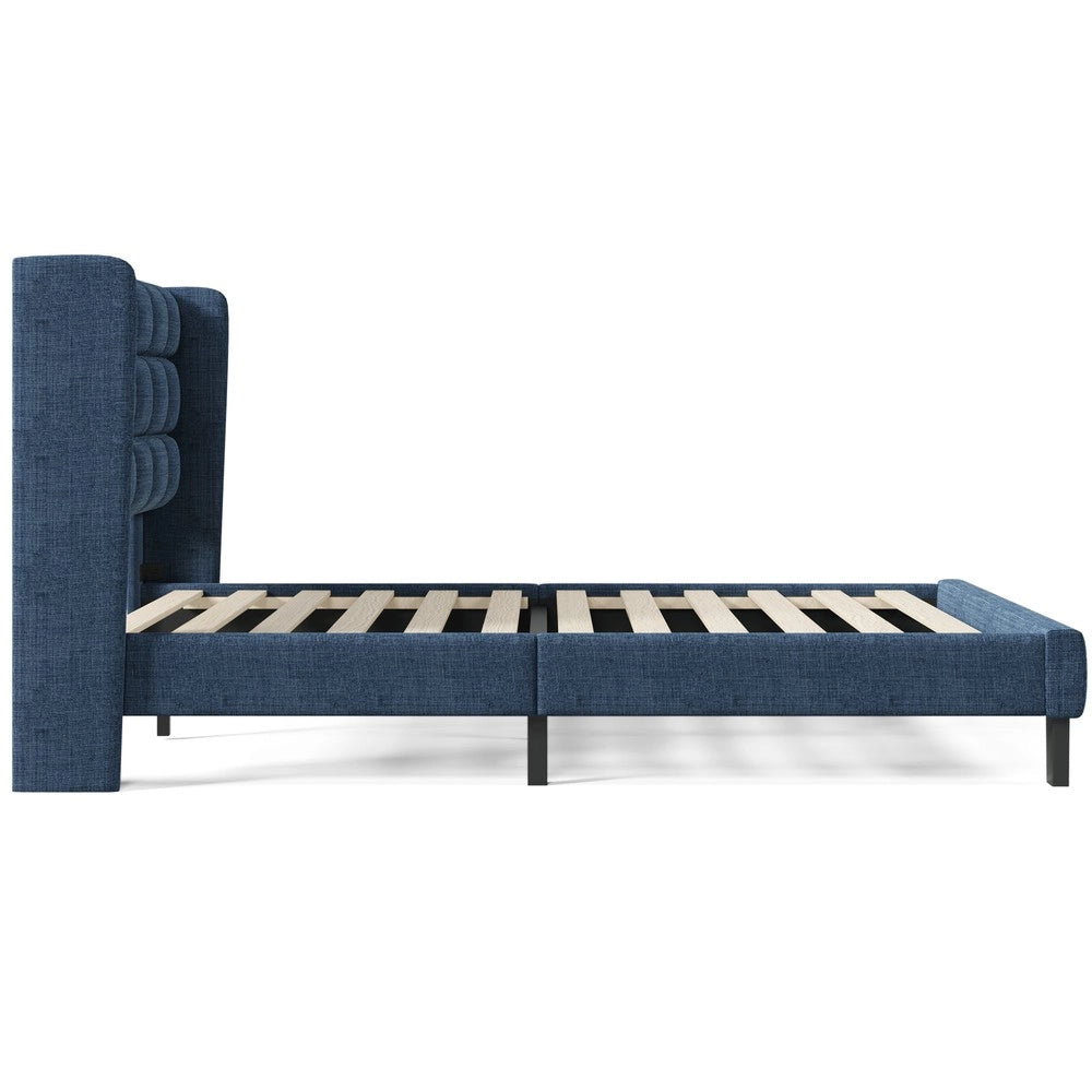Letto imbottito matrimoniale con rete a doghe ¨C Minimal ¨C Blu lino 140x200 cm
