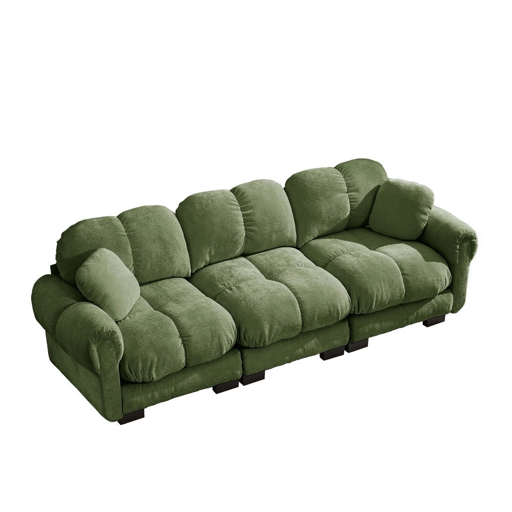 Divano 3 posti con cuscini ¨C Minimal ¨C verde tessuto trapuntato imbottito