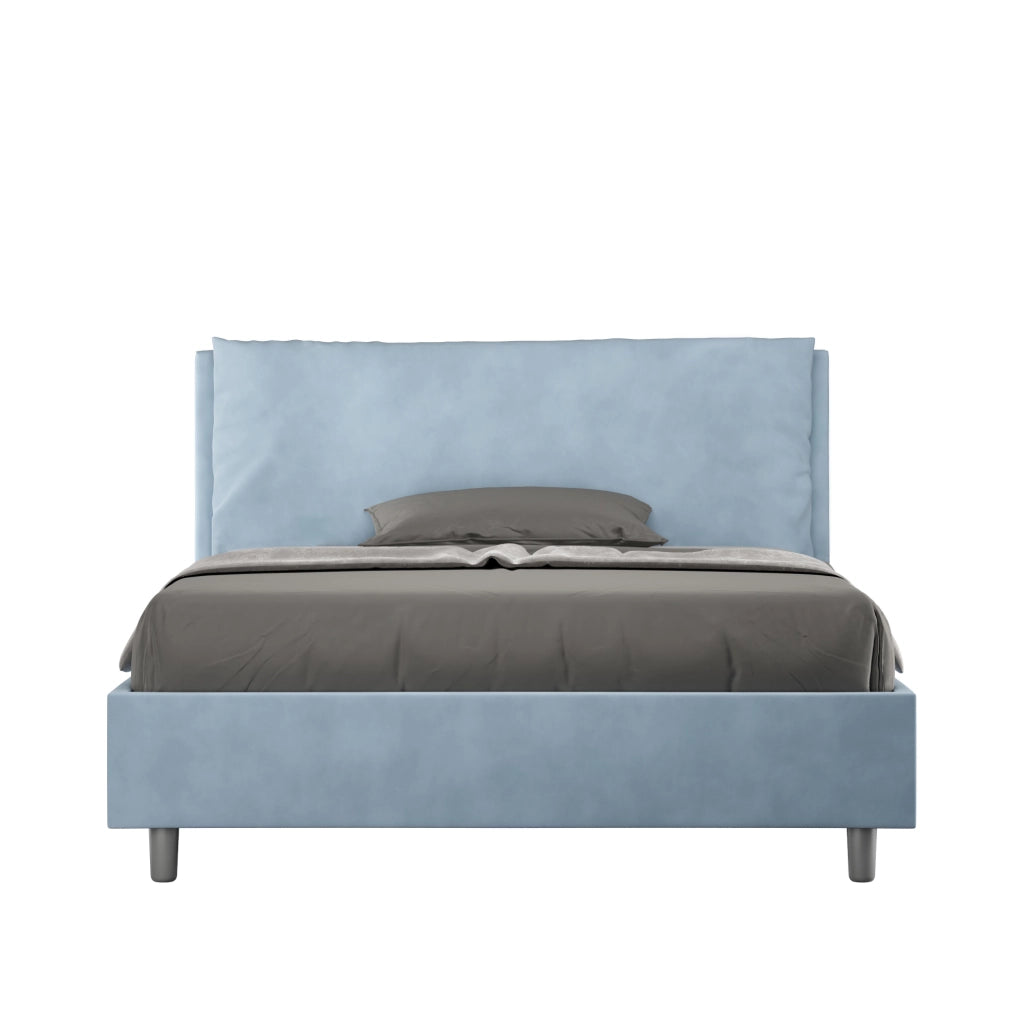 Letto Matrimoniale Francese 140x210 cm con Rete Imbottito in Microfibra Antea Large Azzurro