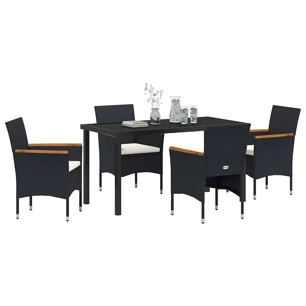 Set da Pranzo per Giardino 5 pz Nero polyrattan 3379753