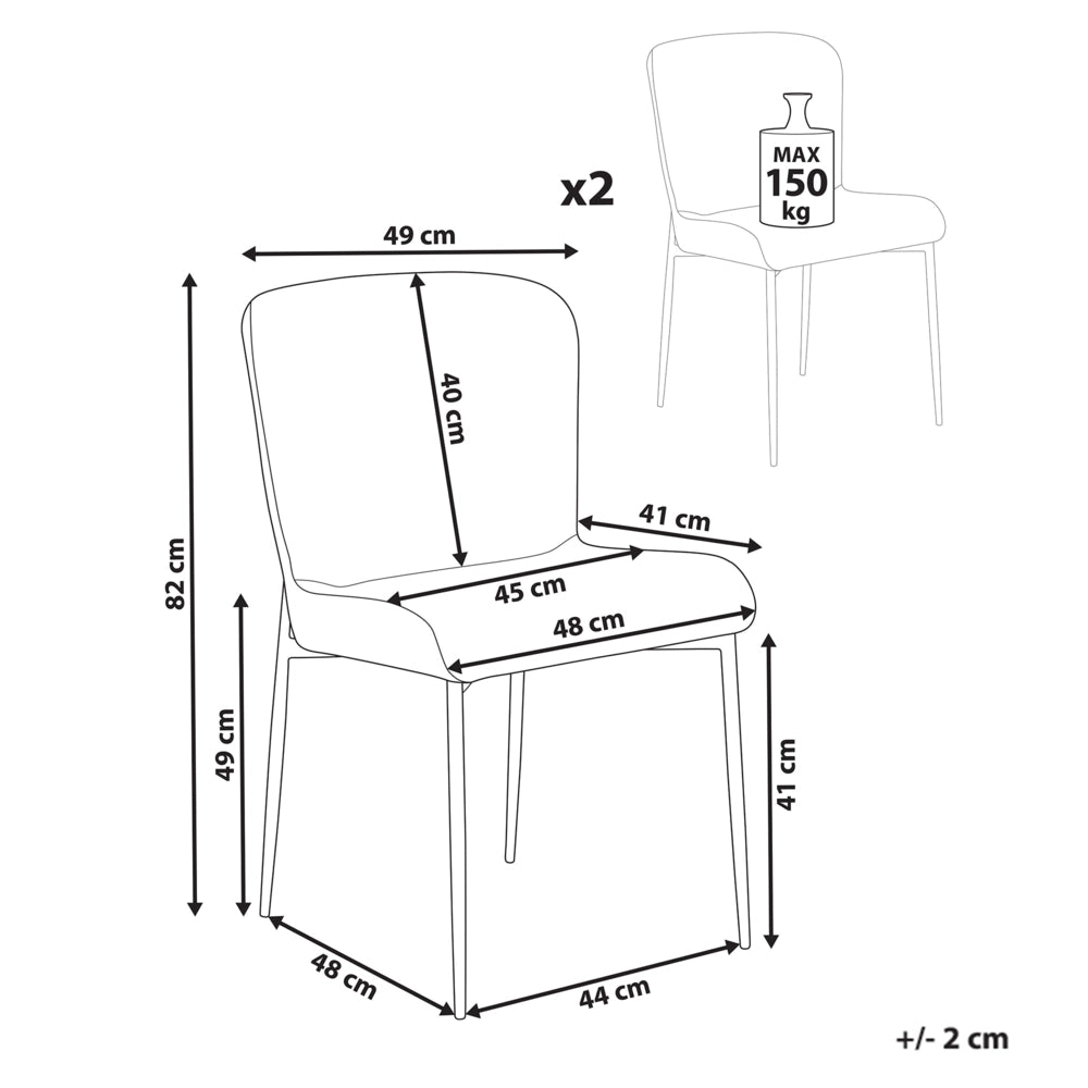 Set di 2 sedie da pranzo in tessuto poliestere con texture a maglia grigio scuro soggiorno e camera da letto