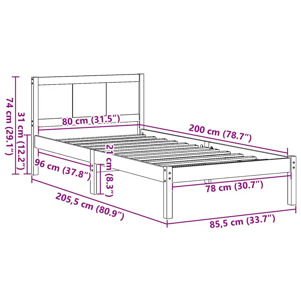 Struttura del letto Bianco 80 x 200 cm Legno massello di pino 872204