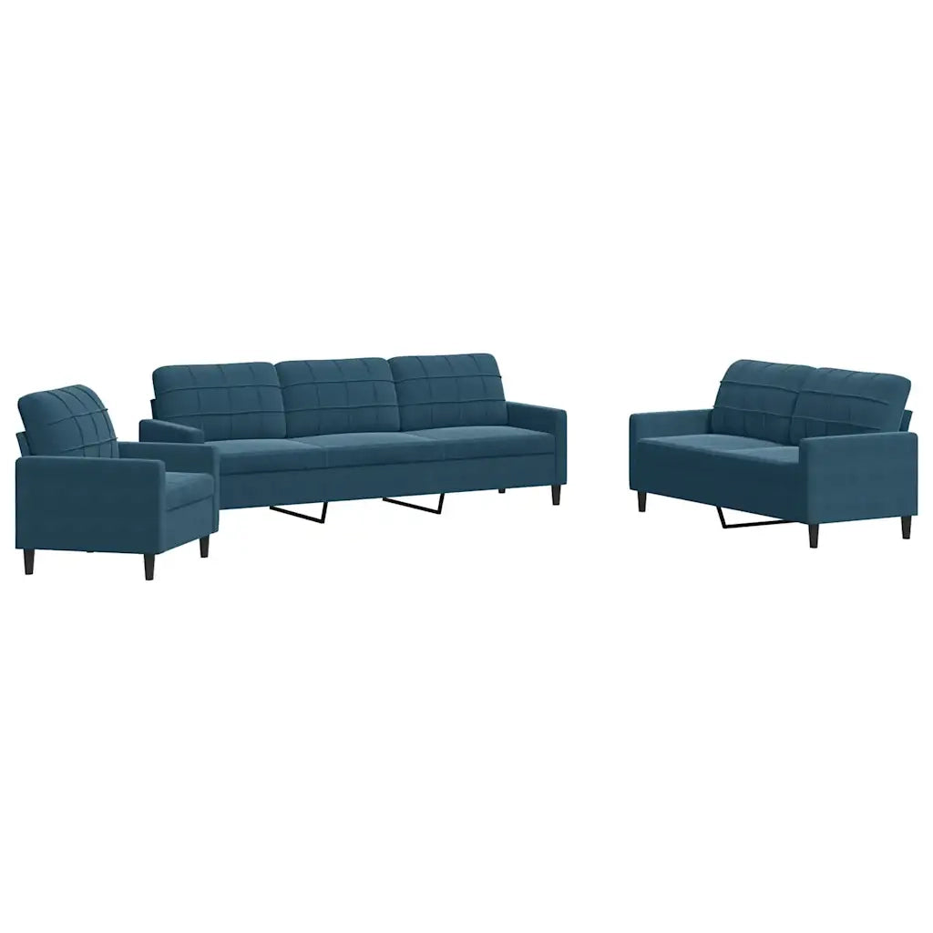 Set di Divani 4 pz con Cuscini Blu in Velluto