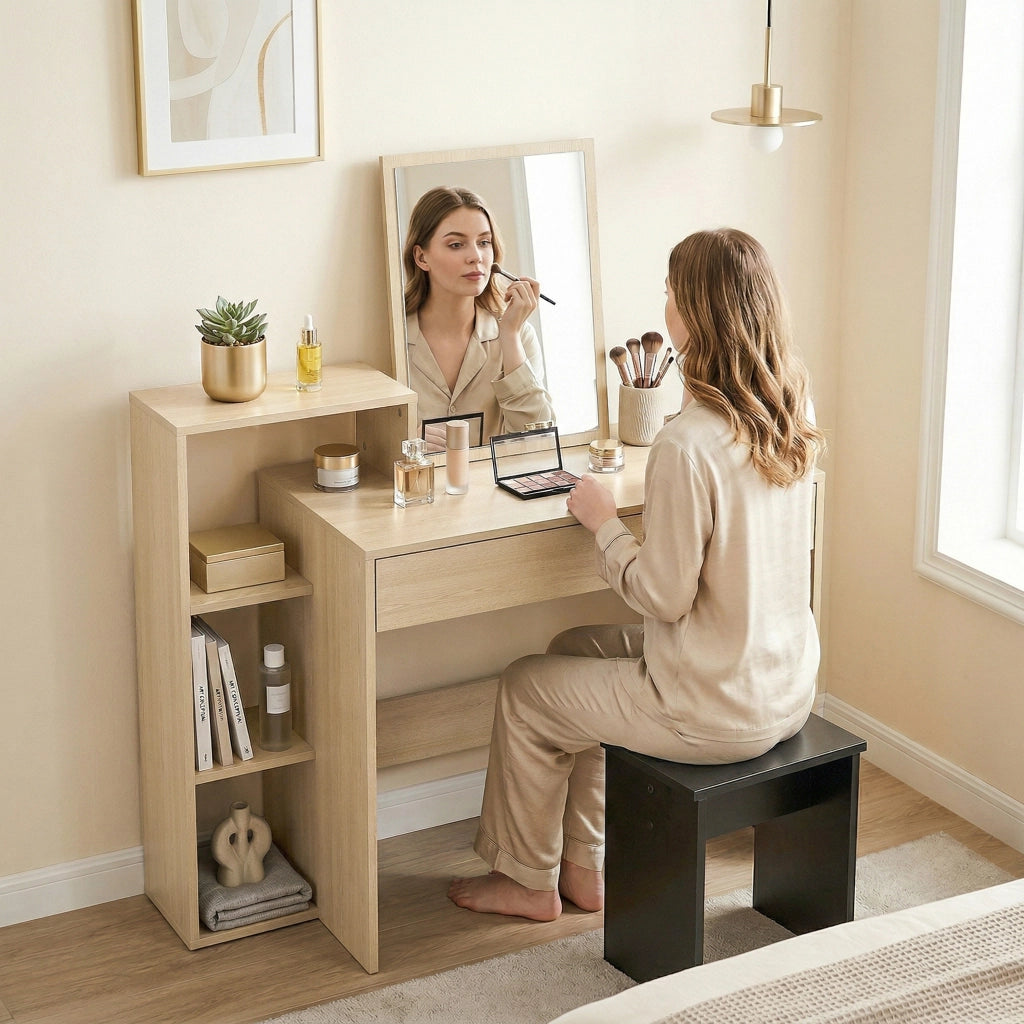 Scrivania PC con 3 Ripiani Aperti e Cassetto ¨C Minimal ¨C Legno 100x40x90 cm