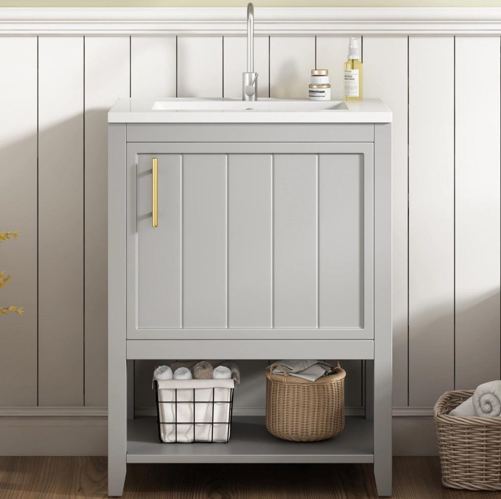 Mobile bagno da terra in MDF grigio con ripiani interni