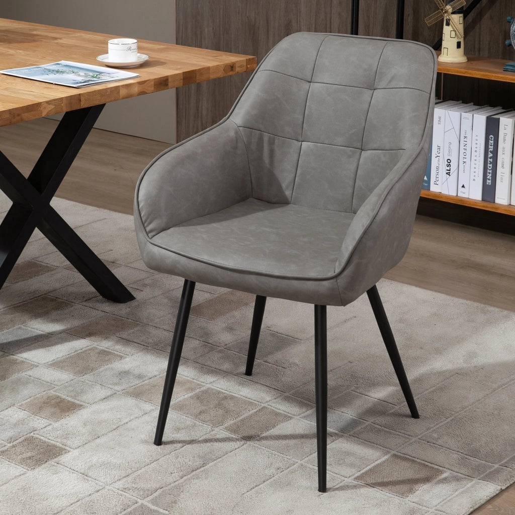 Sedia da Pranzo in Stile Industriale con Schienale, Sedia da Soggiorno Moderna in Finta Pelle e Metallo Nero, 61x58x84 cm, Grigia
