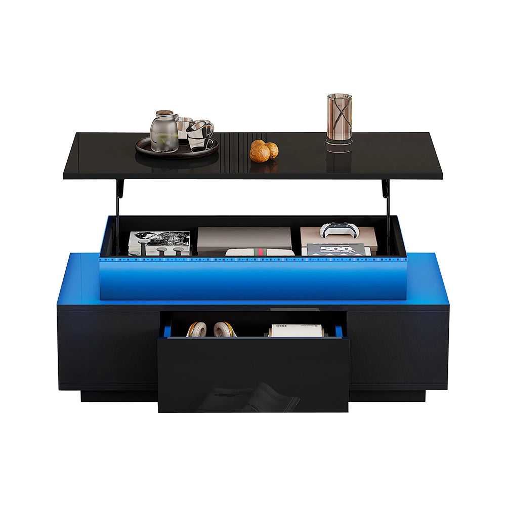 Tavolino-Xylo-96x45x40cm nero regolabile LED con tiroir