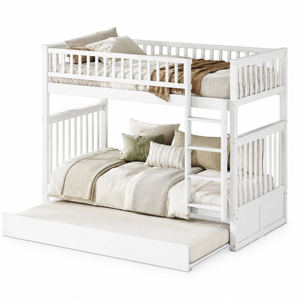 Letto a castello con letto estraibile 90x200 cm in pino e MDF; bianco