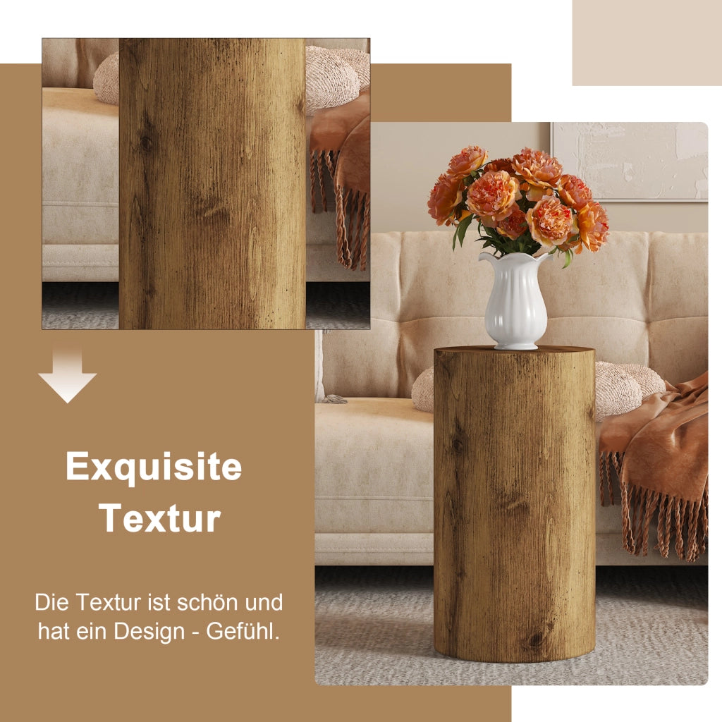 Tavolino rotondo diametro 30 cm in MDF effetto legno con base cilindrica per soggiorno ufficio e hotel colore legno