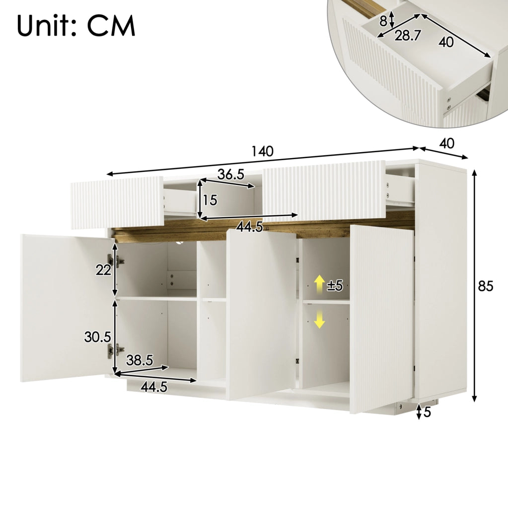 Madia 140x40x85 cm bianca con LED e 2 cassetti HAVRYA
