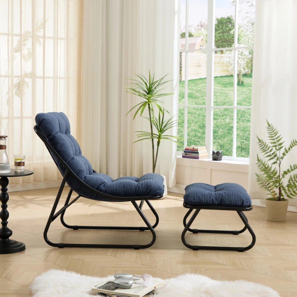 Sdraio, sedia da relax, con poggiapiedi, senza braccioli, blu