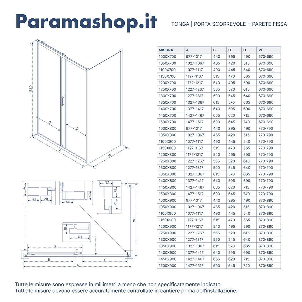 Box doccia 100x90 cm scorrevole vetro 6mm trasparente profili cromati h185 | Tonga