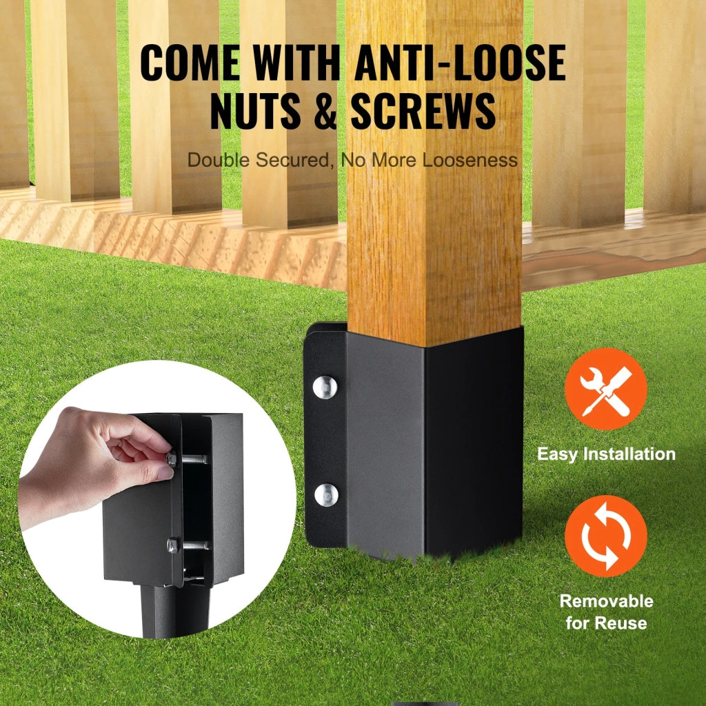 Set 4 Picchetti di Ancoraggio a Terra per Pali 89x89 mm, Supporti Recinzione in Acciaio Verniciato a Polvere 610 mm, Robusto per Giardino