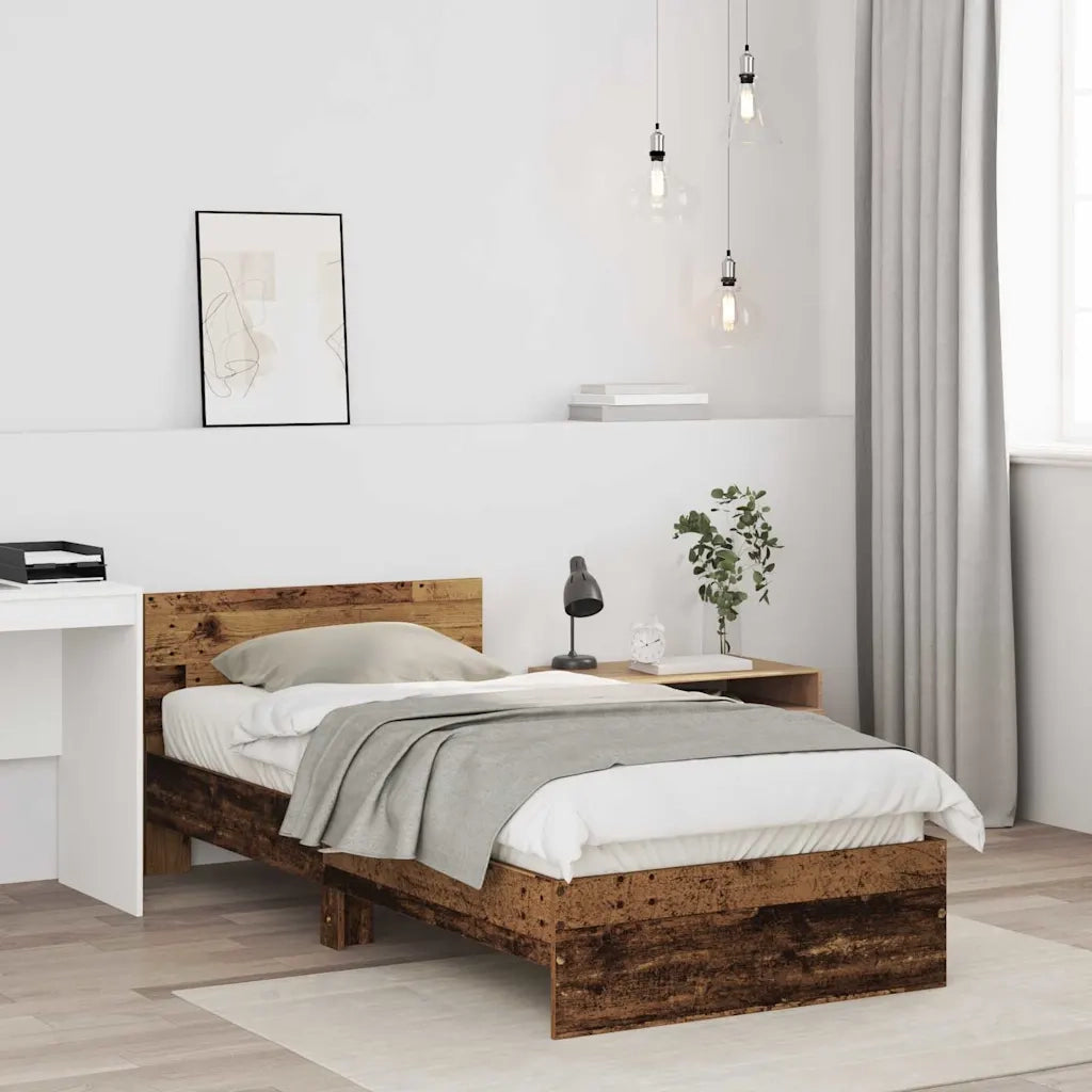 Letto singolo | Letto per adulti | Struttura del letto Legno vecchio 90 x 200 cm Legno multistrato