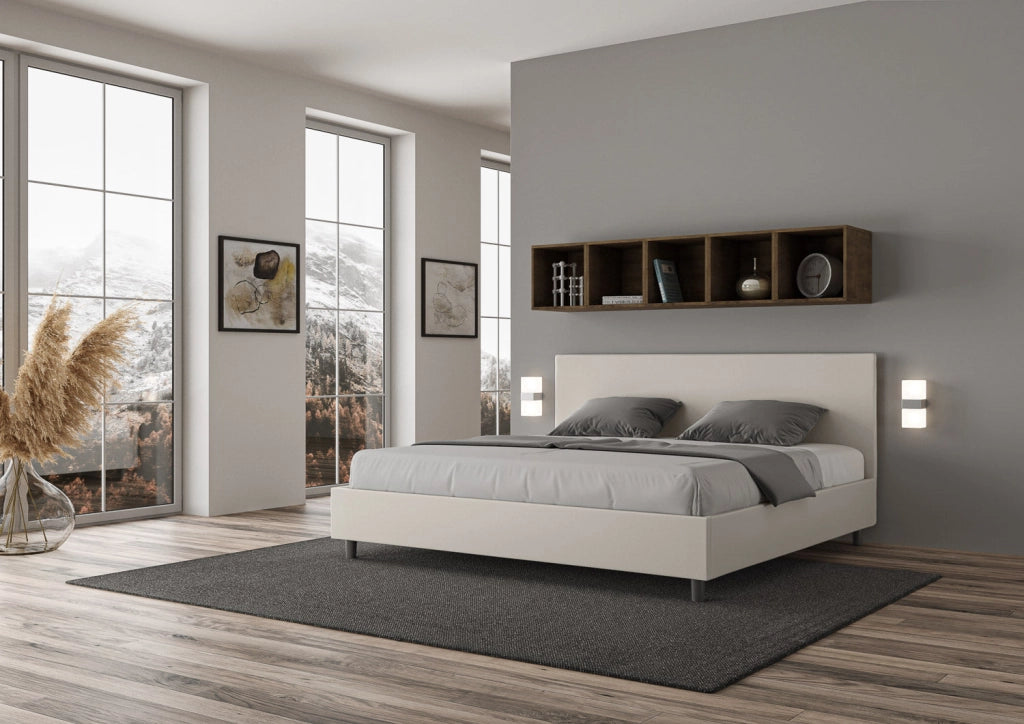 Letto Matrimoniale 160x190 cm con Rete e Contenitore Adele Bianco