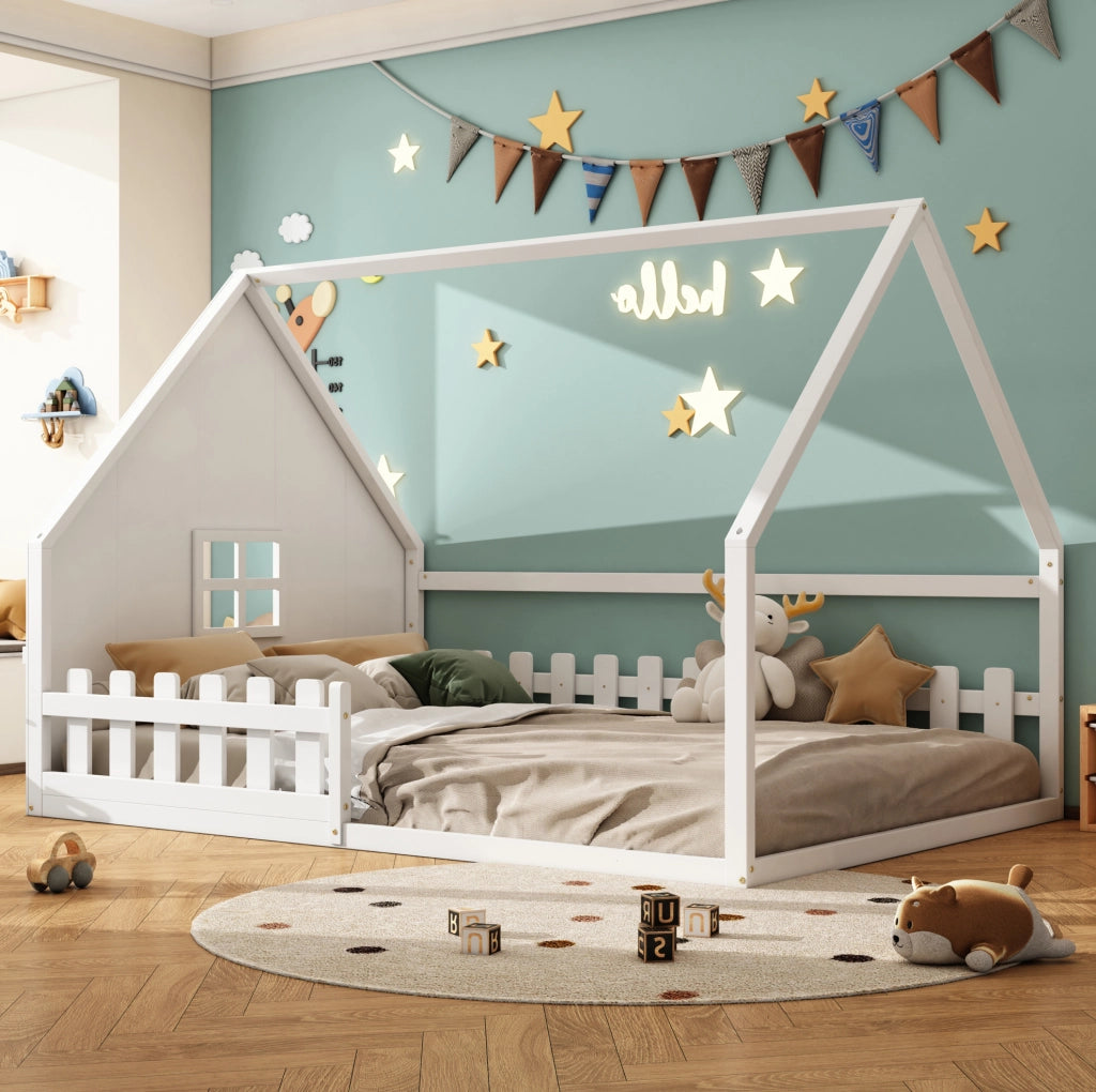 Letto per bambini a casetta 140x200 cm bianco in pino