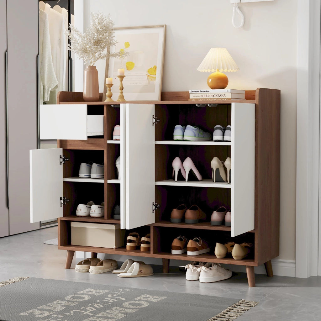 Credenza con 4 ante e cassetto ripiano regolabile in pannello truciolare bianco naturale 120 × 35 × 99 cm