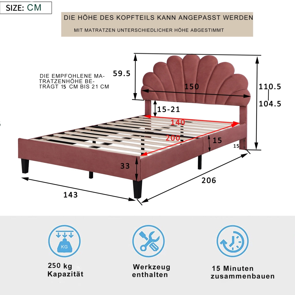 Letto Imbottito Matrimoniale con Testiera ¨C MINIMAL ¨C Velluto Rosso 140x200