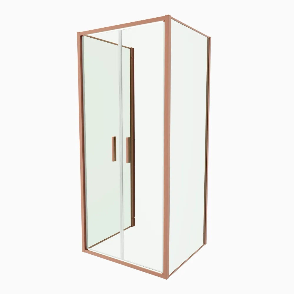 Box doccia 3 lati 70x100x70cm con porta saloon profili rame spazzolato vetro 6mm trasparente anticalcare h190| Portofino