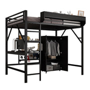 LETTO A CASTELLO 140x200 cm Nero in MDF e Metallo con scrivania e armadio