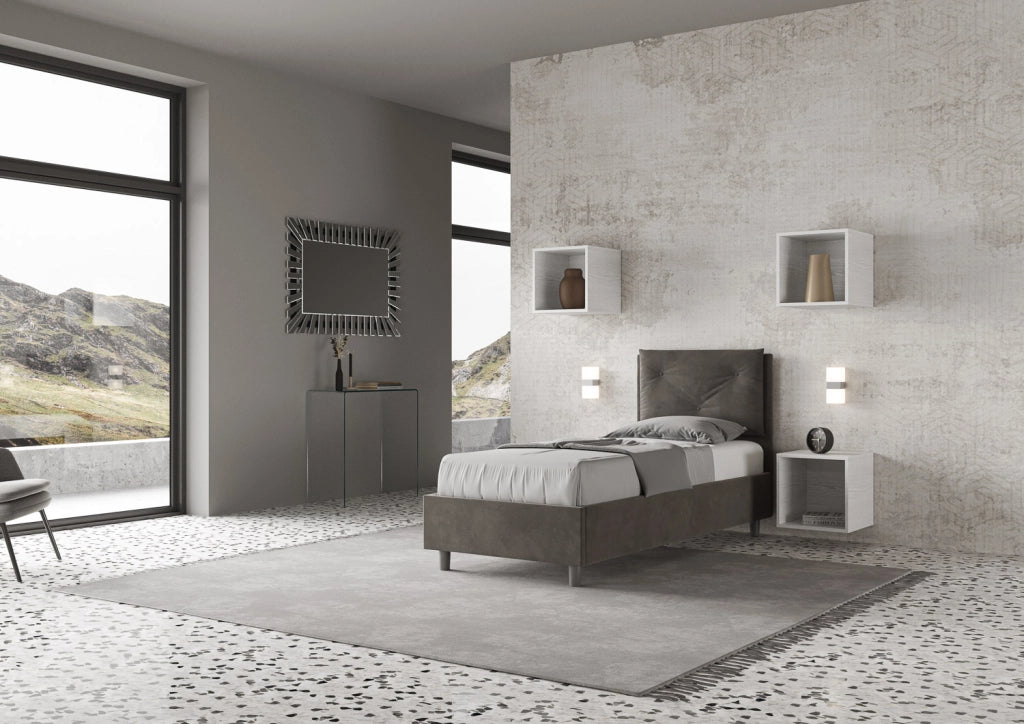 BS COM Letto singolo contenitore imbottito 80x210 microfibra grigio