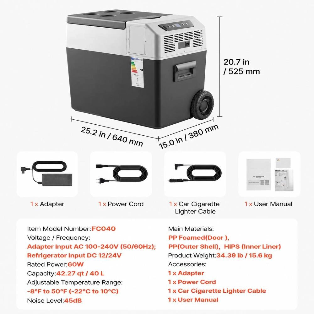 Frigorifero A Compressore Per Auto Portatile, Frigorifero Per Auto Con Ruote Maniglia Capienza 40 L Controllo APP, Temperatura Tra -22°C A 10°C, Congelatore Elettrico Per Camper SUV, Campeggio