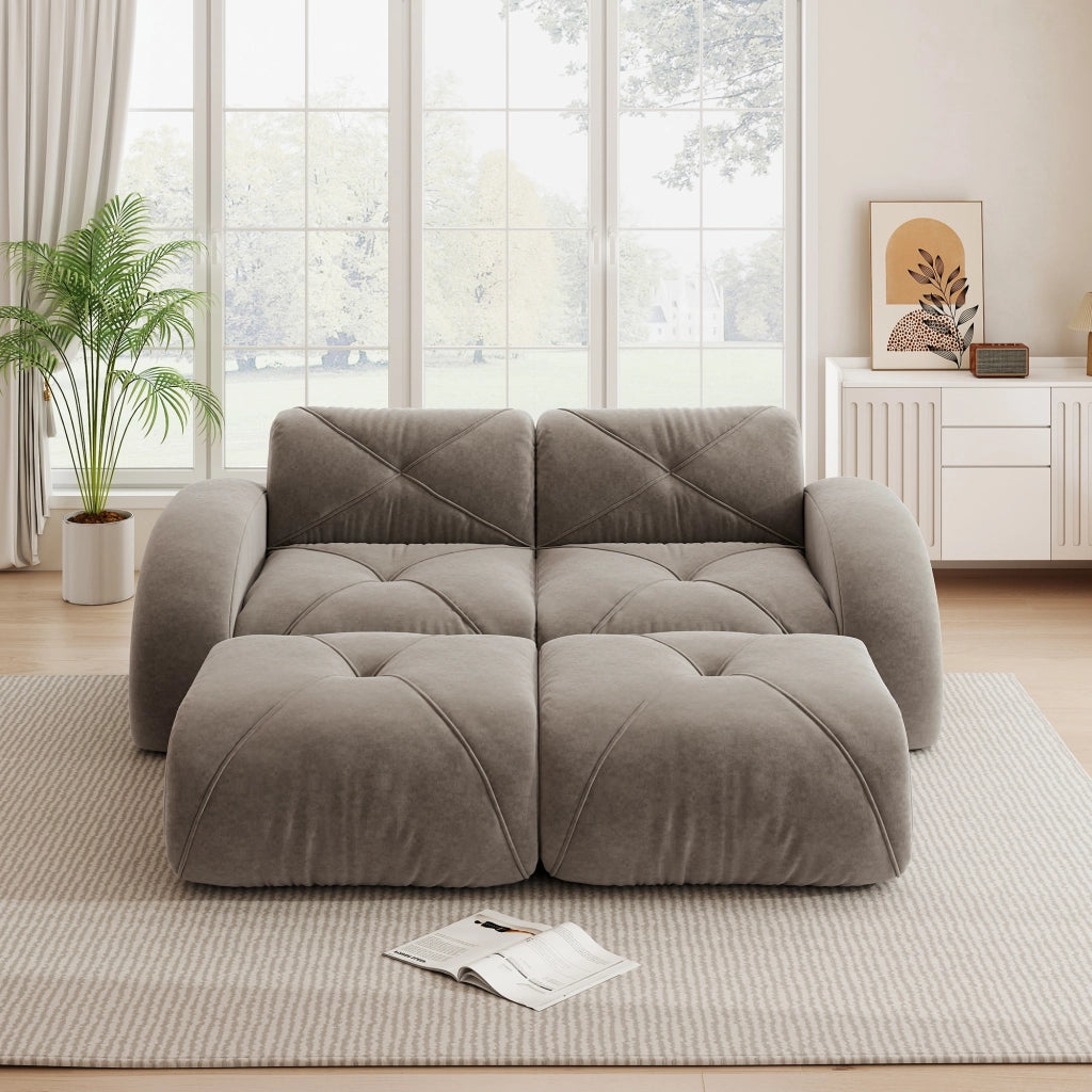 Divano 2 Posti con Poggiapiedi ¨C MINIMAL ¨C Marrone, Modulare, Senza Montaggio