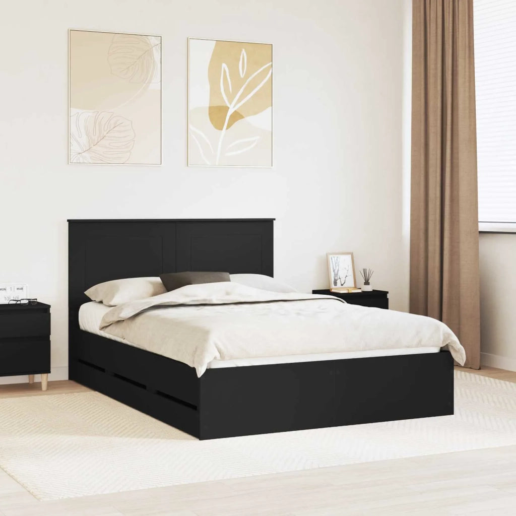 Letto matrimoniale | Letto per adulti | Struttura del letto Nero 140 x 200 cm Legno Ingegnerizzato