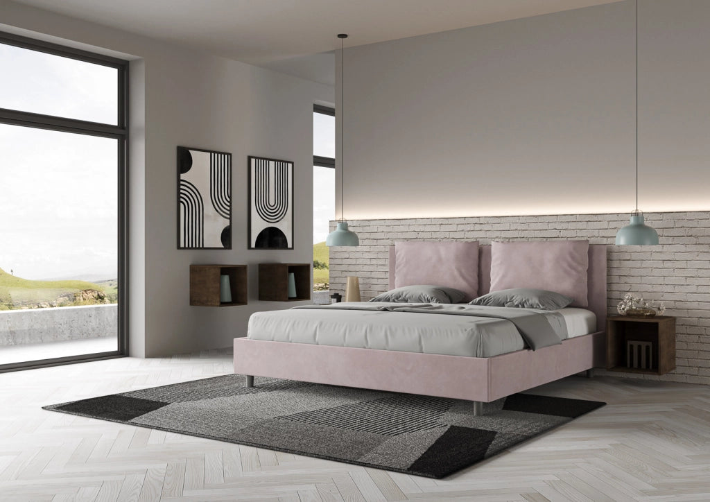 BS COM Letto con rete imbottito 180x210 microfibra glicine