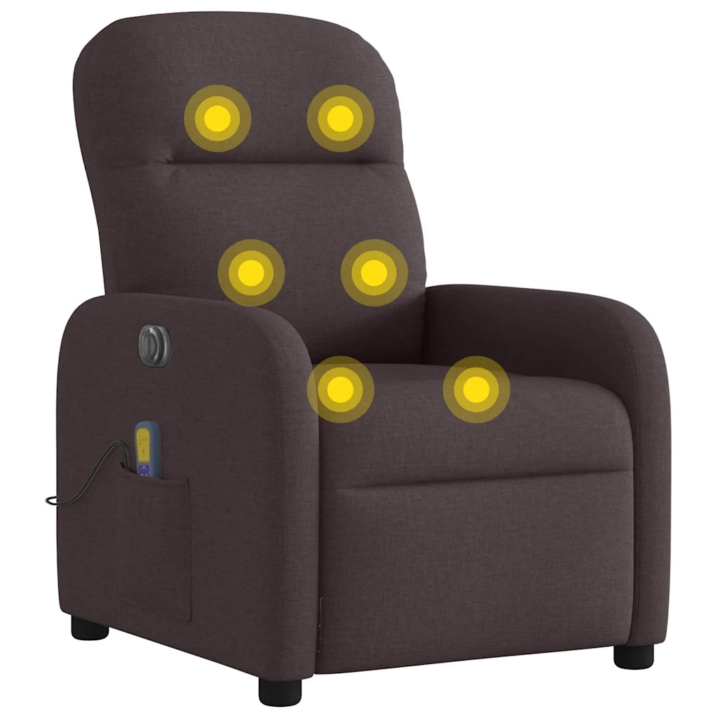 Poltrona | Sedia Relax Massaggio Reclinabile Elettrica Marrone Scuro Tessuto