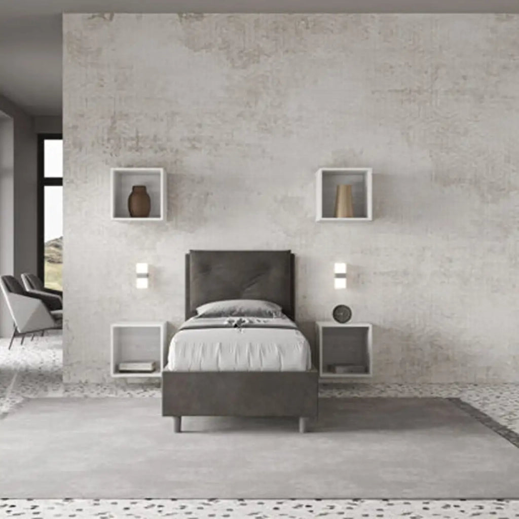 Letto singolo con rete imbottito 80x190 microfibra grigio Appia
