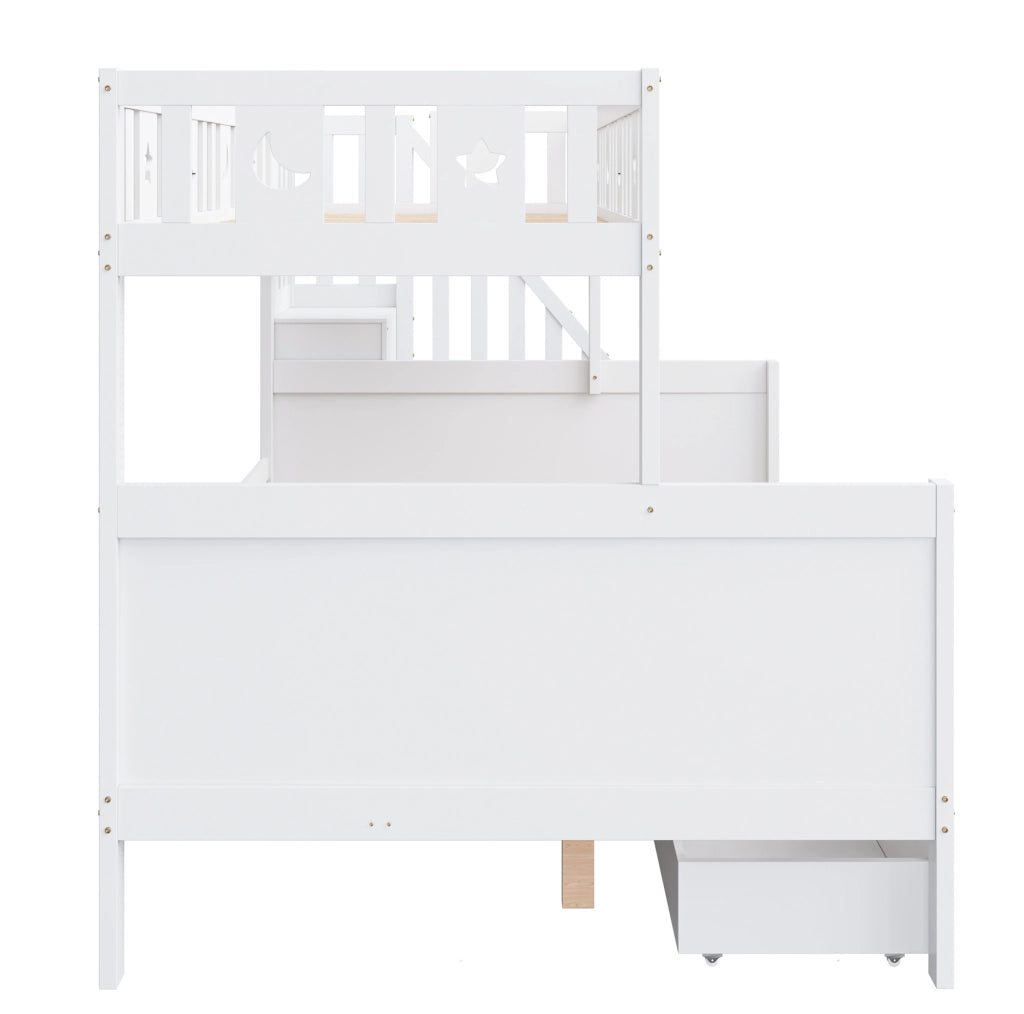 Letto a castello per bambini 90x200/140x200 cm con scala contenitore e cassetti bianco