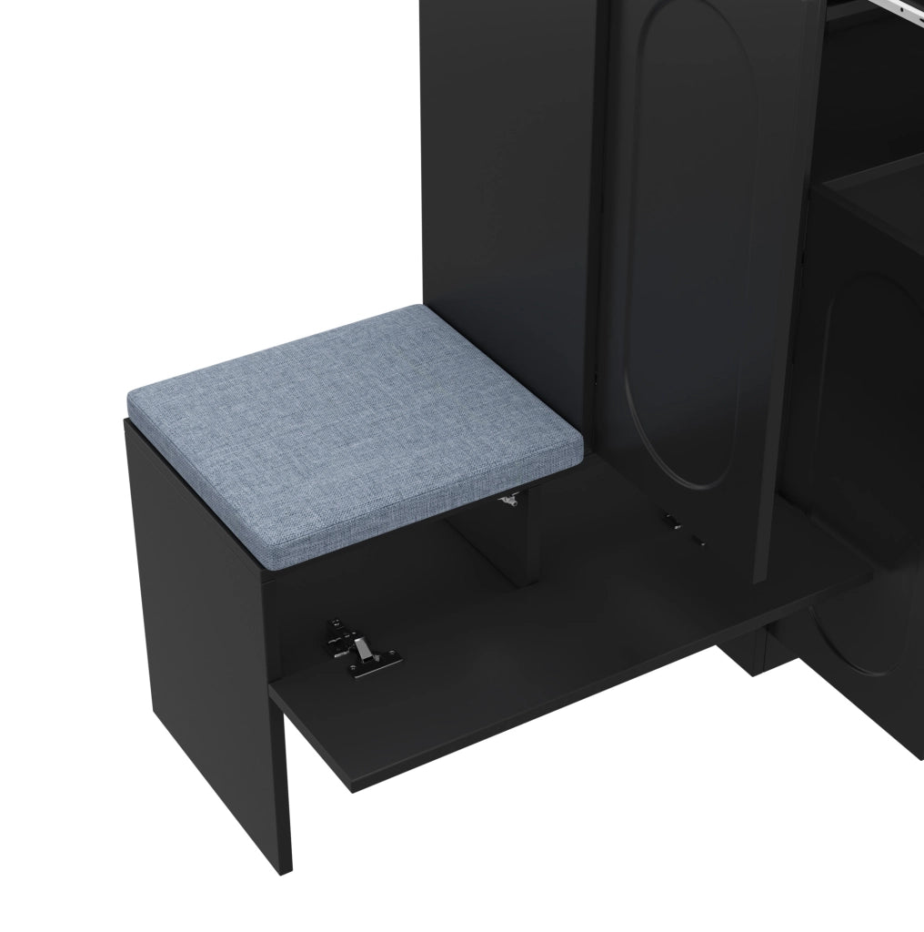 Scarpiera con panca 130x35x110 cm; ante con chiusura ammortizzata; pannello truciolare nero