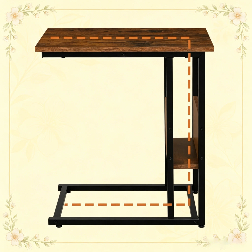 TAVOLINO C-Form 55x36 cm Marrone Rustico in metallo e legno