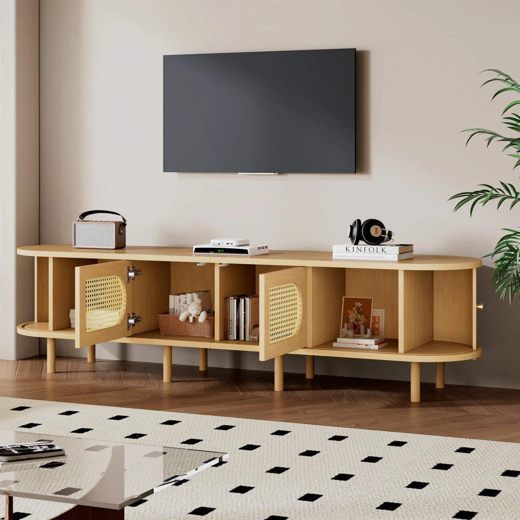 Desviae Mobile porta TV con ante in rattan e serrande laterali in MDF naturale per TV fino a 75 pollici 180 × 40 × 40 cm