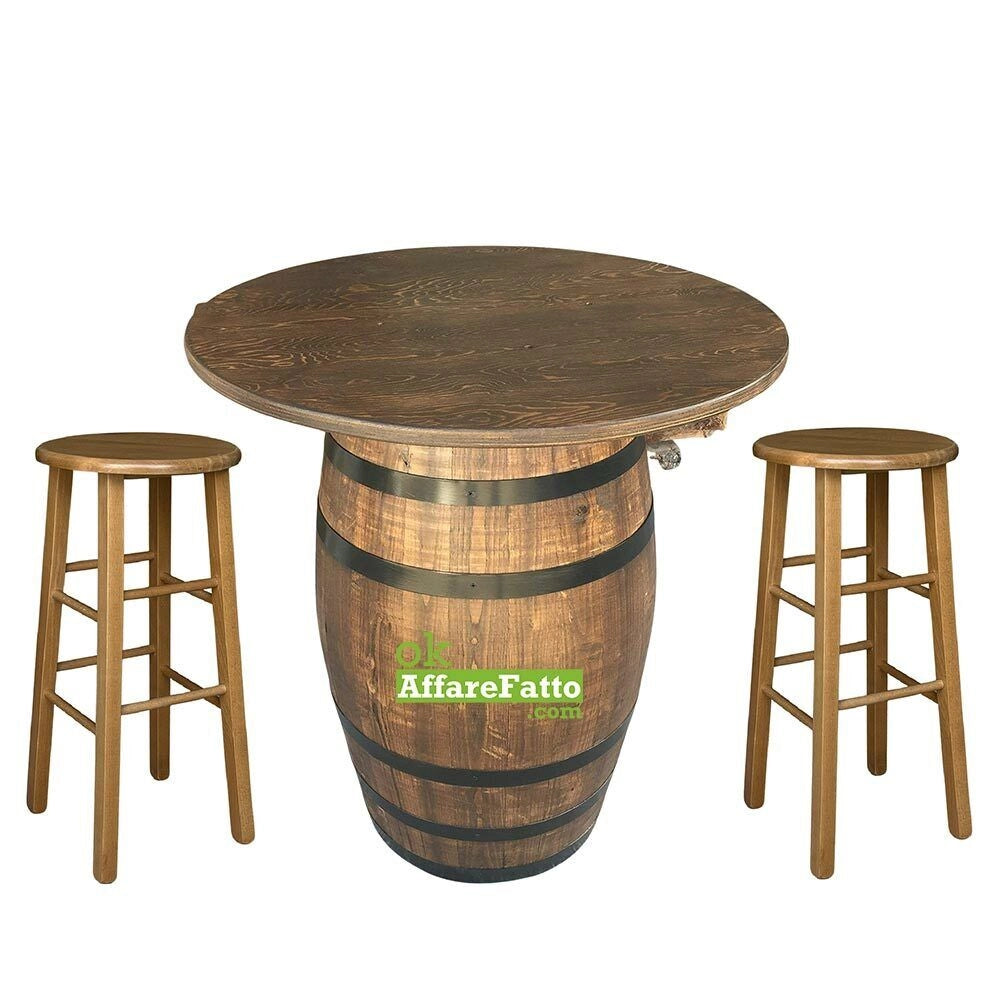 Sgabello in legno massello noce chiaro h 68 cm con seduta rotonda e gambe dritte