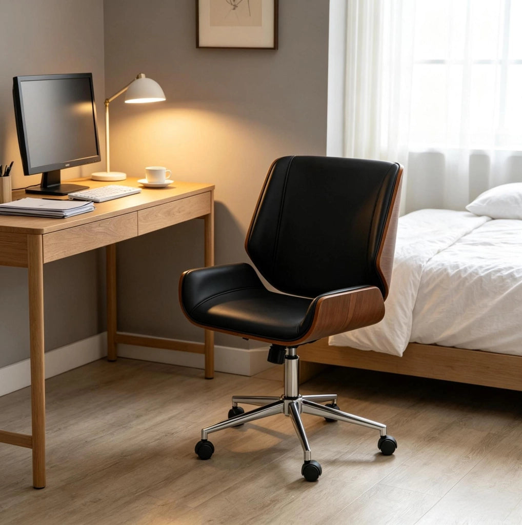 Sedia da Ufficio Ergonomica Regolabile e Girevole 53 x 60 x 86-96 cm Nero e Marrone Scuro per Studio