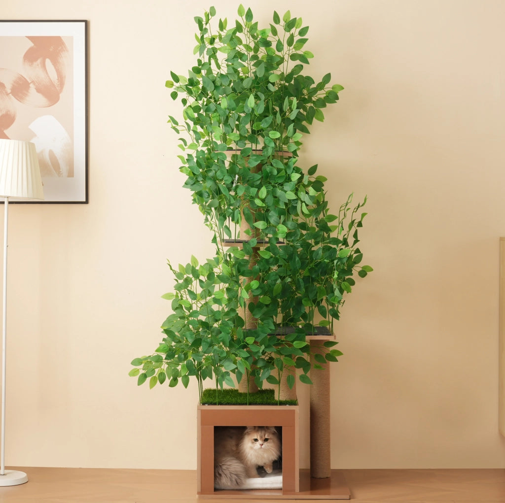 Albero tiragraffi per gatti a forma di albero 190 cm; 4 piattaforme; verde; in MDF