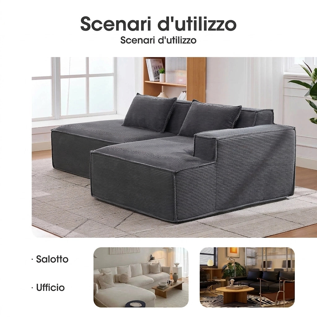 Divano 2 posti compatto in tessuto grigio 235 cm con cuscini a molle