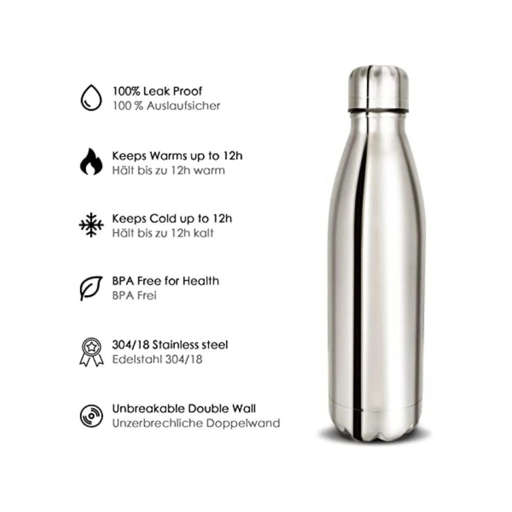 Trade Shop - Borraccia Sportiva 350ml In Acciaio Inox Doppia Parete Per Sport Scuola Ufficio -