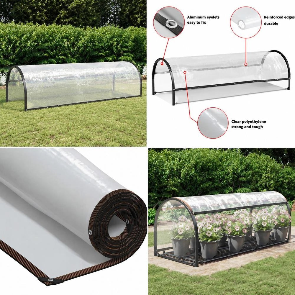 Telo trasparente con occhielli, 1x5 m, in polietilene, durevole e versatile, ideale per esterni, giardino e balcone