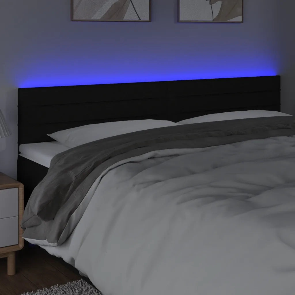 Testiera | Testata a LED Nera 200x5x78/88 cm in Tessuto
