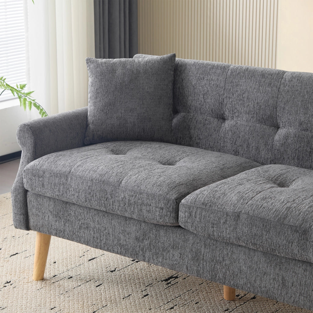 Divano 2 Posti in Tessuto Chenille con Cuscini Morbidi ¨C MINIMAL ¨C Grigio/Beige