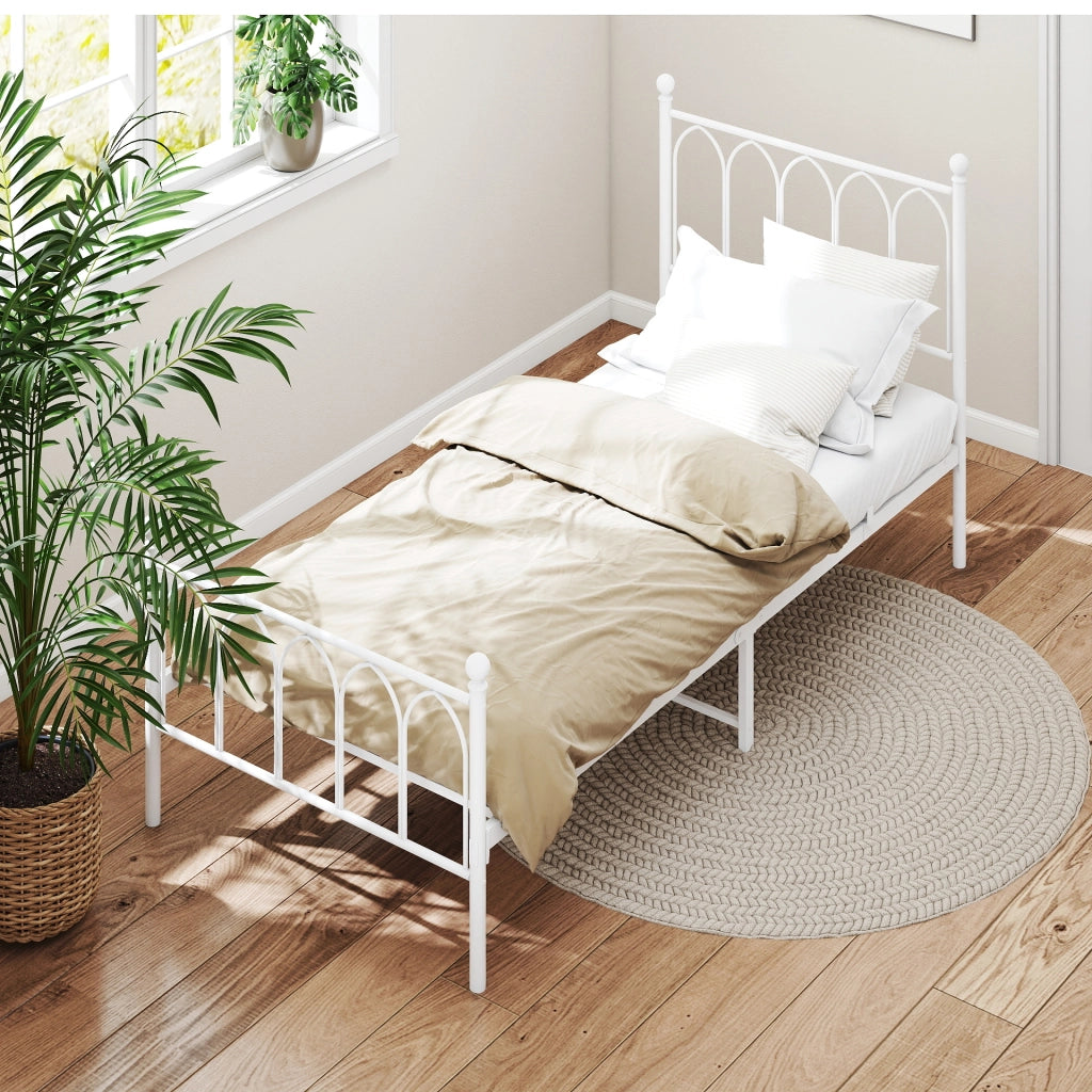 Letto singolo per ragazzi in metallo bianco 90x200 cm con rete a doghe