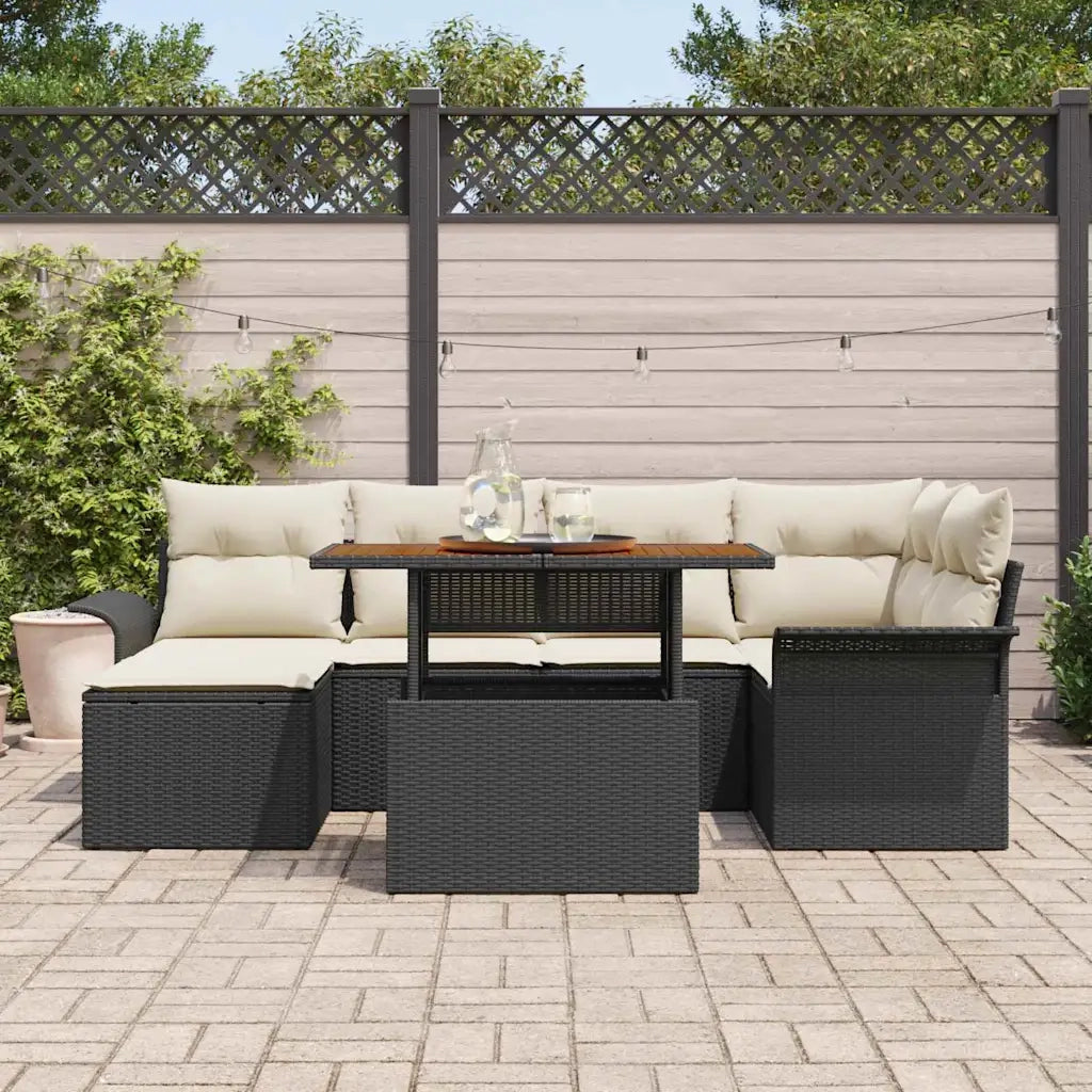 Set Divano da Giardino con archiviazione 7 pcs Nero Poly Rattan