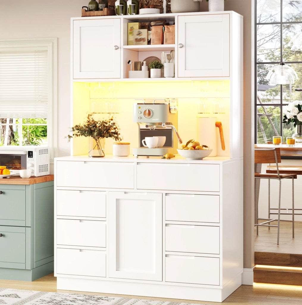 Mobile cucina alto con LED smart, 8 cassetti e ripiani regolabili