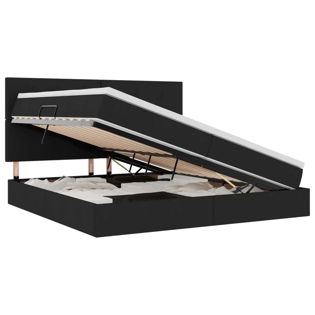 Letto con contenitore e LED Nero 200 x 200 cm Poliestere