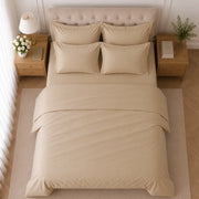 Rova, set Completo Letto Matrimoniale in Cotone, Marrone Sabbia