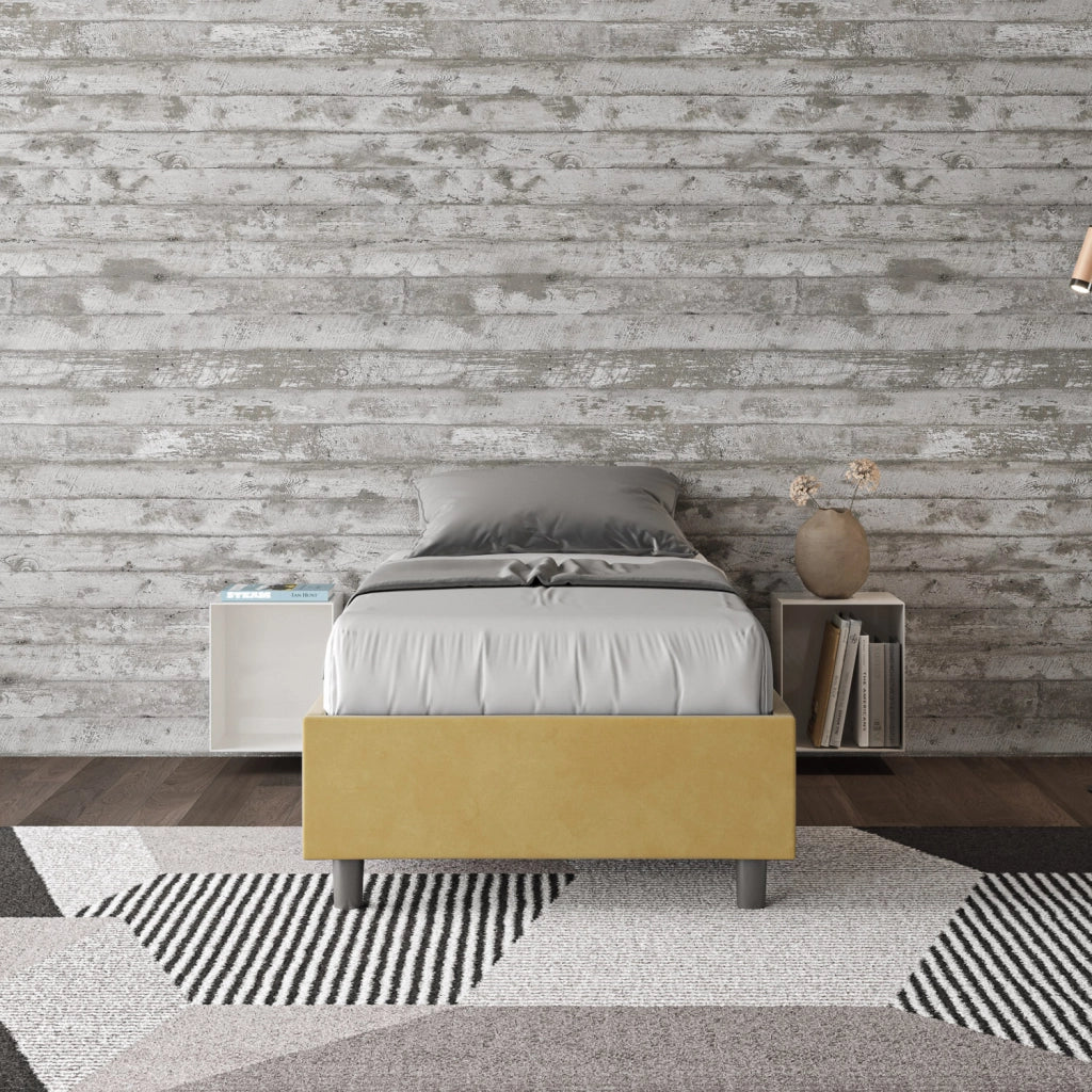 BS COM Letto singolo con rete imbottito 90x210 microfibra ocra