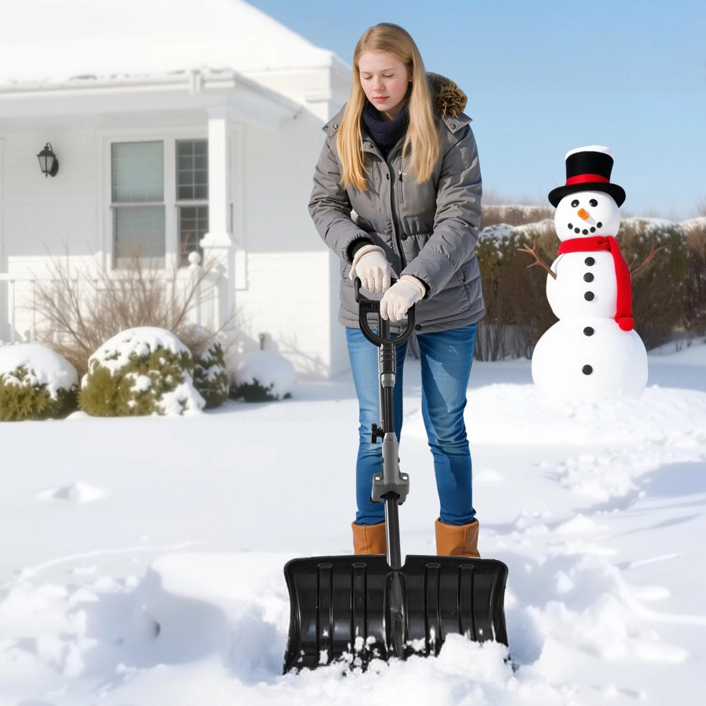 Pala da Neve 45,5 cm H458 in Plastica Nera con Manico in Acciaio a D Ergonomico Antiscivolo Leggera per Giardino Vialetto Casa